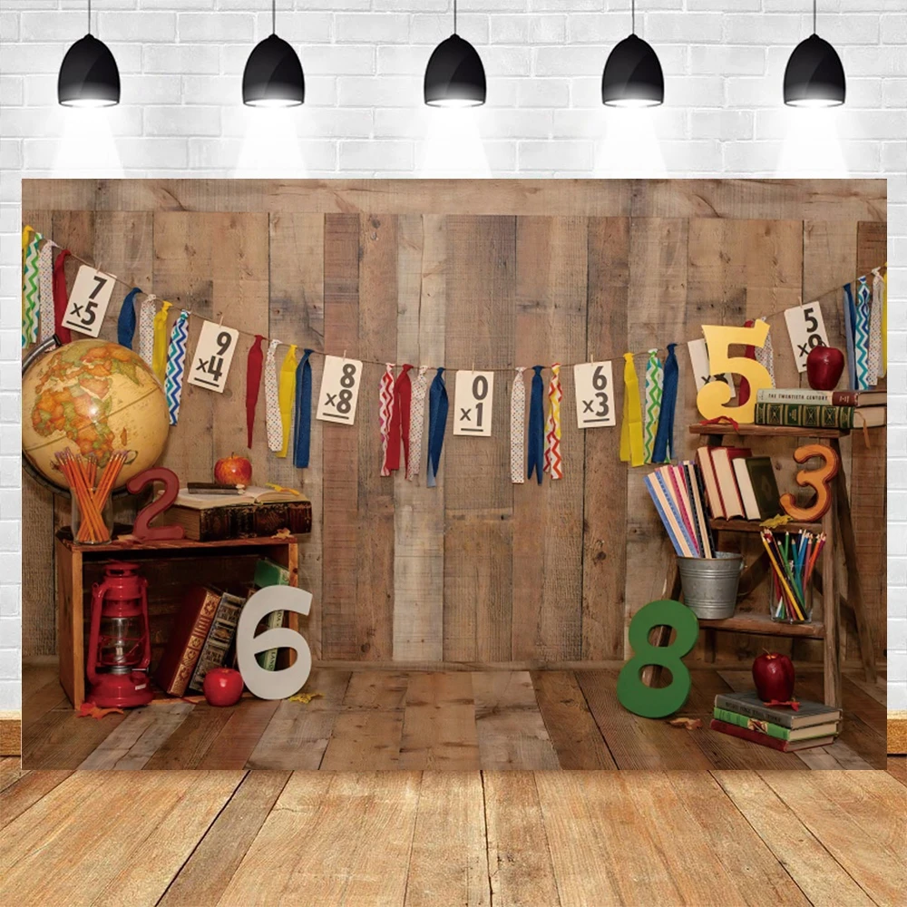 Back to School Photography Backdrop AI Scene Bookshelf Books Desk Students Graduation Party Banner Photocall Photo Background