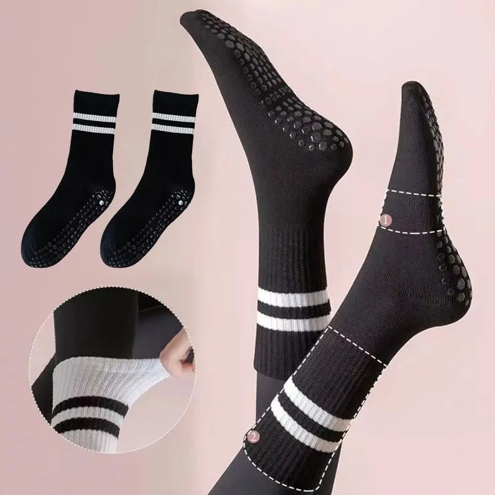 Chaussettes de yoga en coton peigné pour femmes, 1 paire, de haute qualité, à rayures, sport, Harajuku, planche à roulettes, anti-ald, drôles