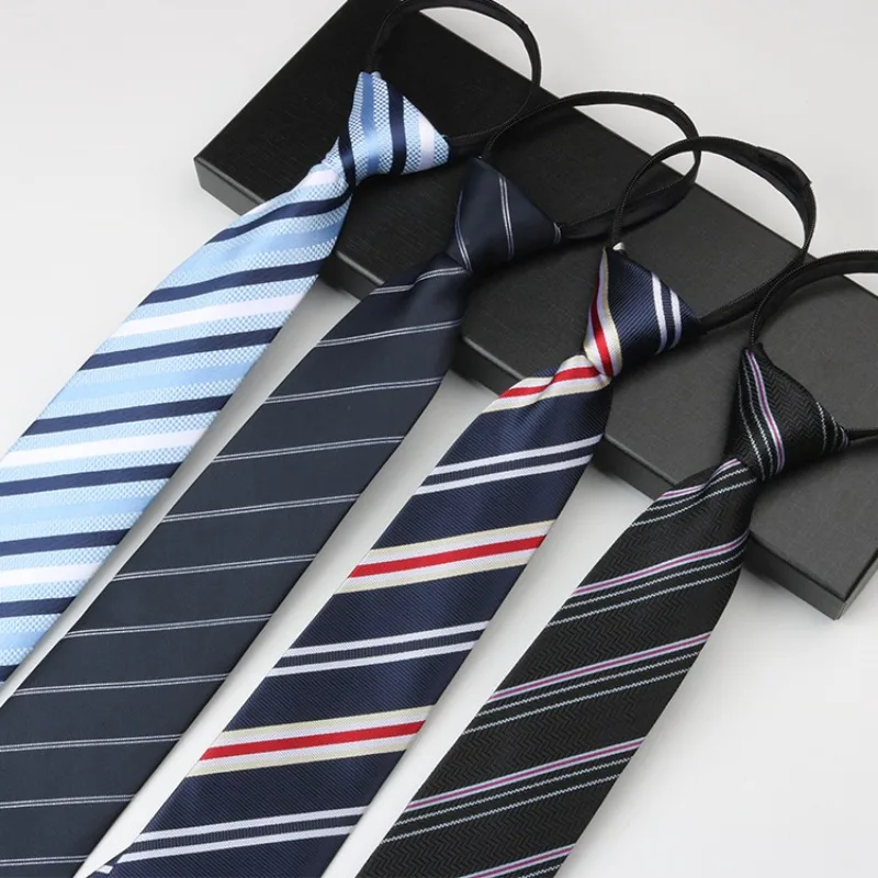 Tie Men Business Zipper Work Security Shirt Striped Red Blue Fashionable Casual All Match No Knot Easy To Pull Tie