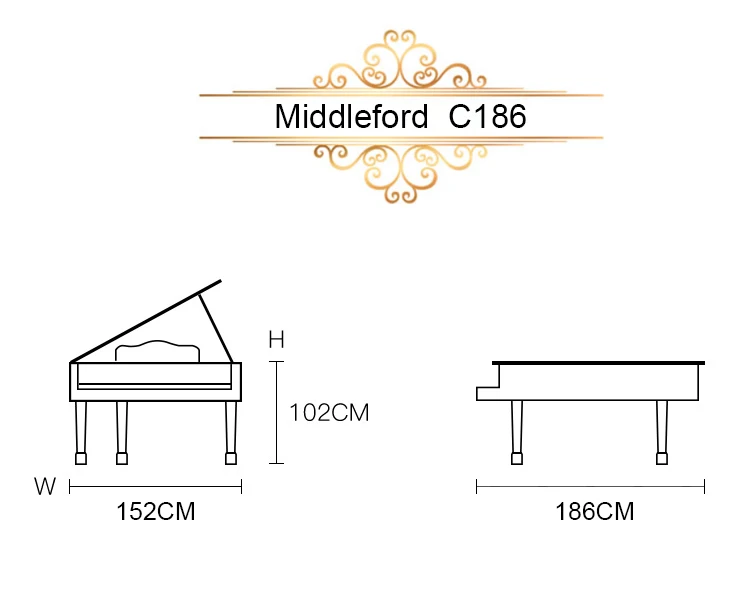 Middleford C186 Acoustic Black Polish Grand Piano