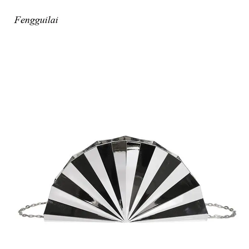 Ladies' Luxe Evening Party Bag - Fashionable Fan-Shaped Metallic Bead Handbag - Fan-Shaped Evening Dress Bag