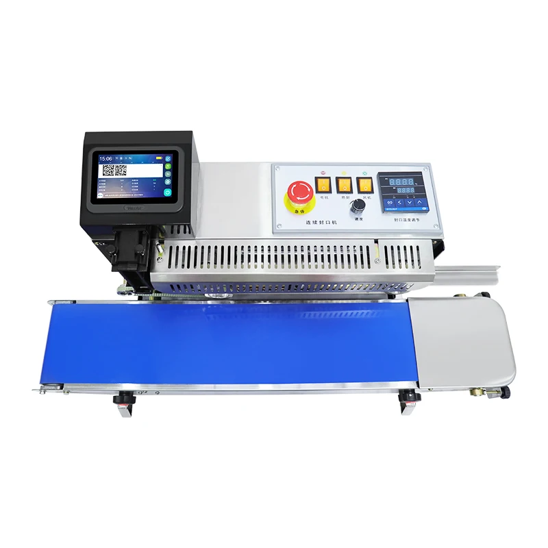 SP9 Continuous Bag Band Sealing Machine+Vertical Sealing+Date Printing+Seal belt Continuous Band Sealer QR Barcode Date Printer