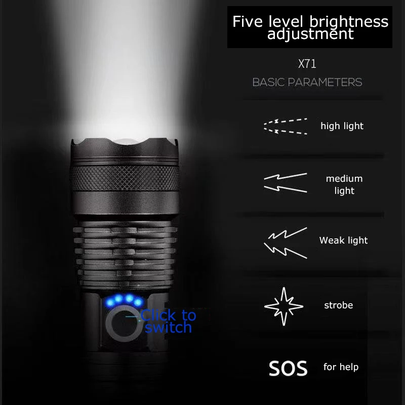 Waterproof Powerful xhp70.2 Flashlight Torch Super Bright Rechargeable Zoom LED Tactical Torch xhp70 Battery Camp Lamp