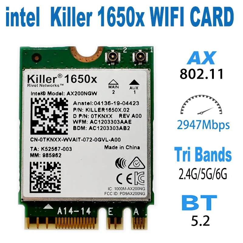

For Intel 1650X WiFi Card AX200 AX200NGW 3000Mbps 2.4G 5G WiFi 6+BT 5.1 Gigabit Wireless Network Card Support Win11 killer 1650X