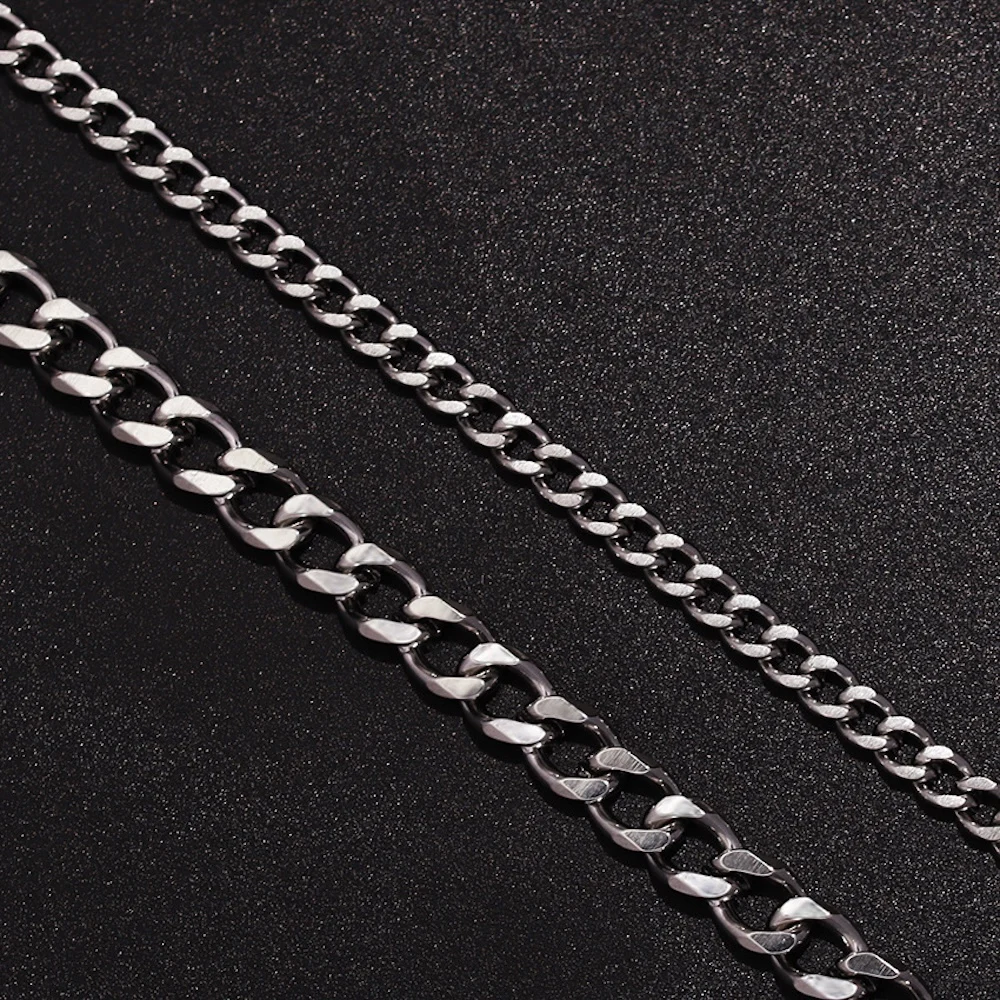 Edelstahl Kubanische Kettenarmband-Set Silberfarben Titanstahl Herrenarmband Modeschmuck Trend-Accessoires Männergeschenk – Detail 3