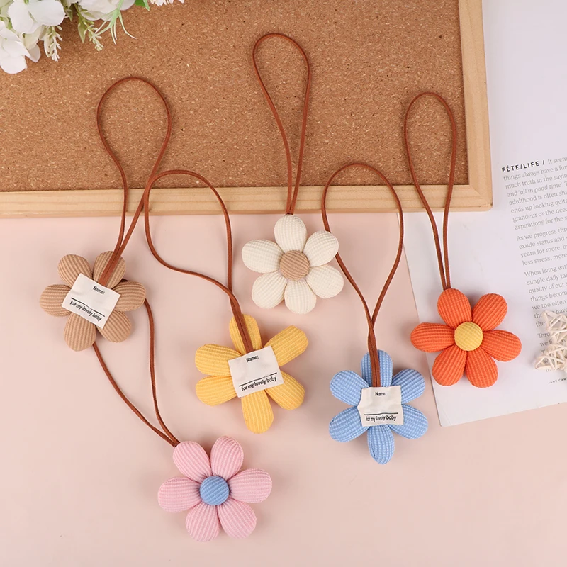 3D Color Six-petal Flower Name Sticker Pendant Fabric Flower Doll Anti-lost Lanyard Luggage Tag Charm Keychain Bag Decor Toys