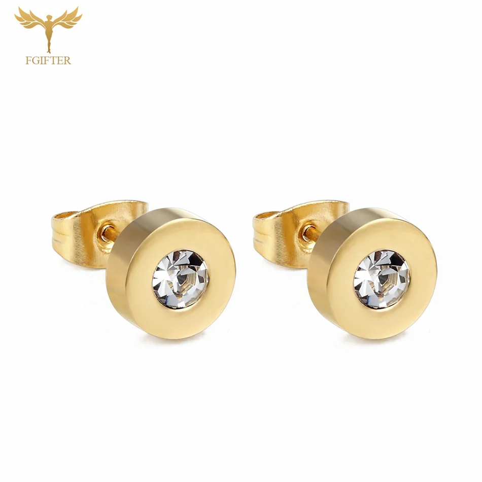 12 Pairs Lot Wholesale Minimalist Crystal Stud Earrings For Women Men Girls Gold Color Stainless Steel Ear Piercing Jewelry Set