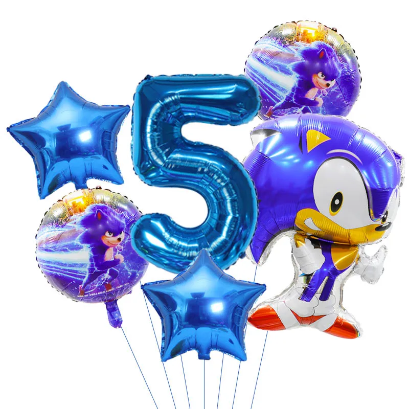 Sonics Baby Shower Birthday Balloons Children Party Supplies Decoration Hot Game Number Stars Foil Balloon Anime Cartoon Balloon