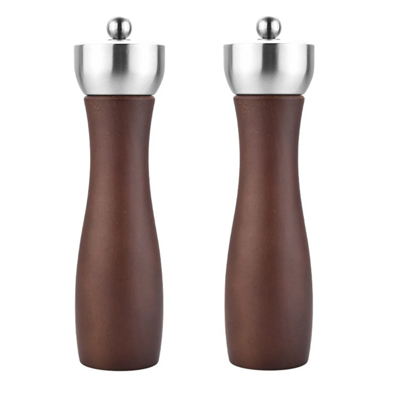 Salt And Pepper Grinder Set - Wooden Salt And Pepper Mill Shaker Easy Adjustable Refillable Salt And Pepper Grinders