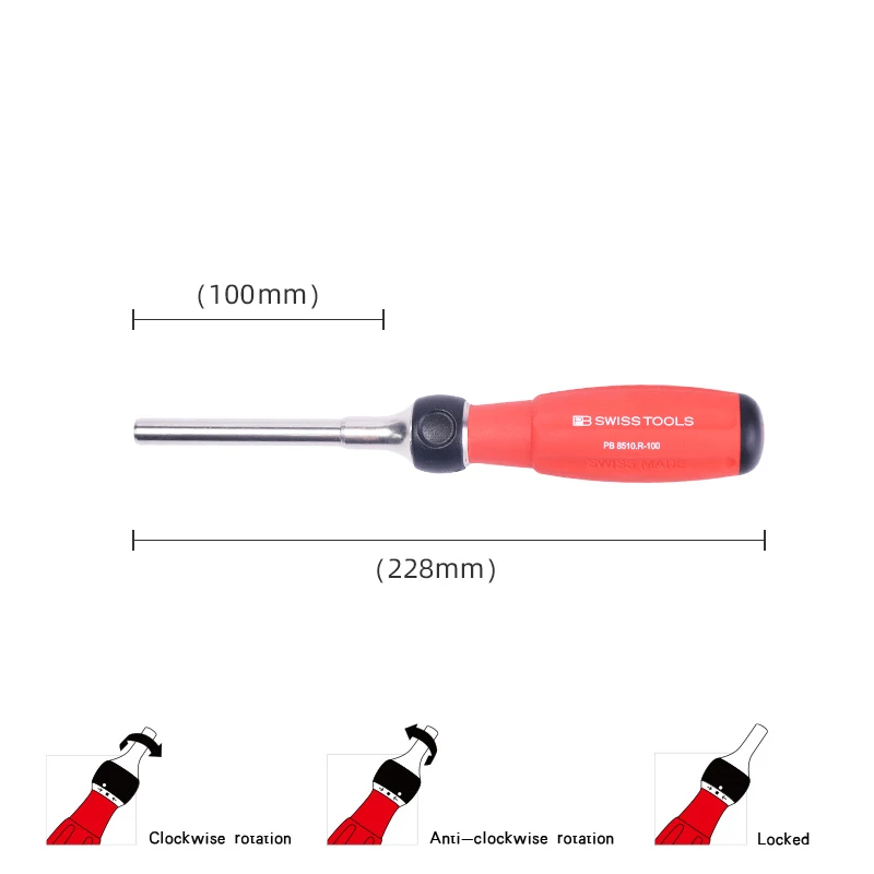 PB SWISS TOOLS Multi Bit Ratcheting Screwdriver Set for Quick Bits Changes Bit Holder with Ratchet Handle NO.8510 R-100 Set