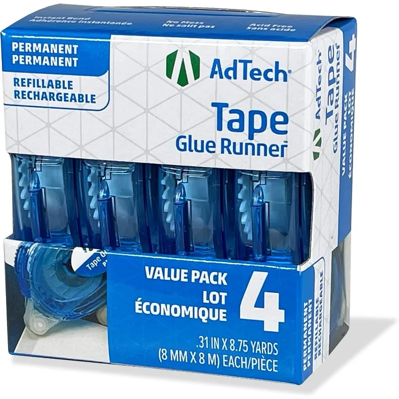 AdTech Glue Runner For Scrapbooking Supplies, case pack, Clear 4 Count (Pack of 12) cartridges,05603-CASE