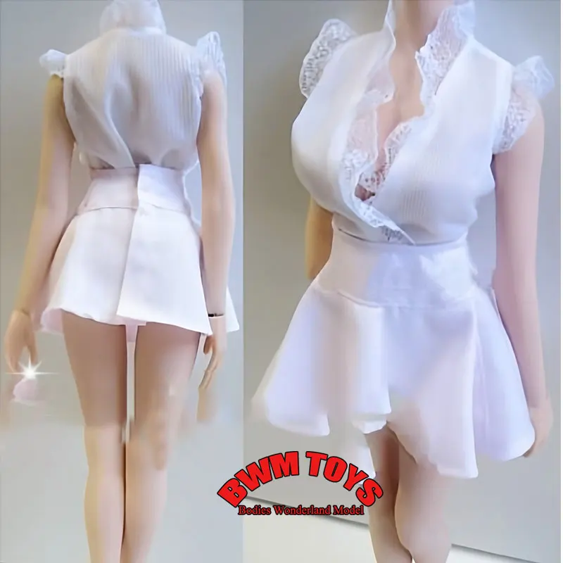 

In Stock 1/6 Scale Female Soldier V-neck Sleeveless Lace Top White Short Skirts Model Clothes For 12inch Action Figure Doll