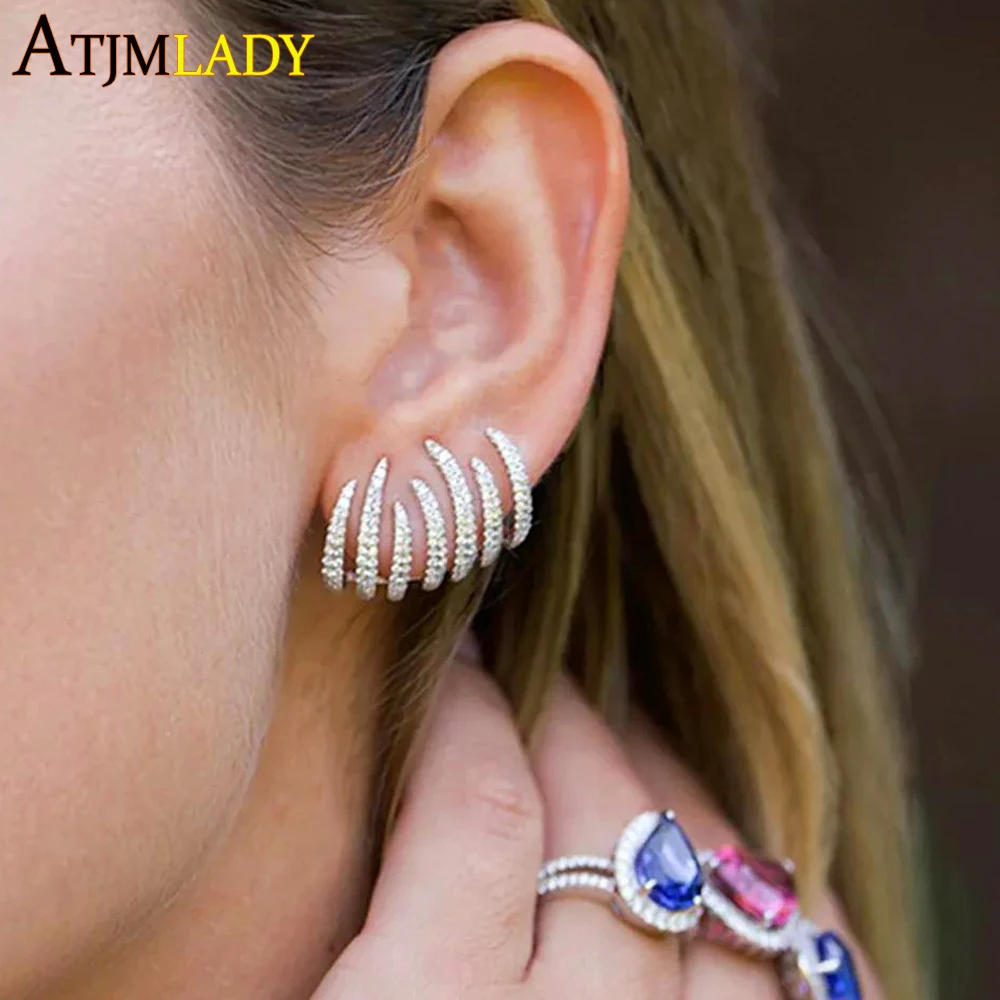 2025 High Quality Micro Pave Bling Cz Cluster Earring Sparking Gorgeous Women Wedding Engagement Gift Jewelry