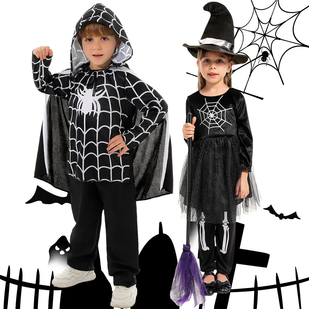 

Children's Halloween Costume 2025 New Witch Carnival Ghost Spider Cloak Performance Kids' Outfit for Parties And Events