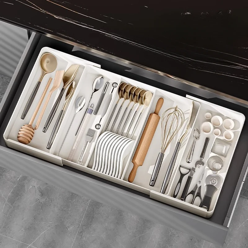 Scalable desktop drawer storage box, home kitchen with built-in retractable knives, forks, tableware, chopsticks