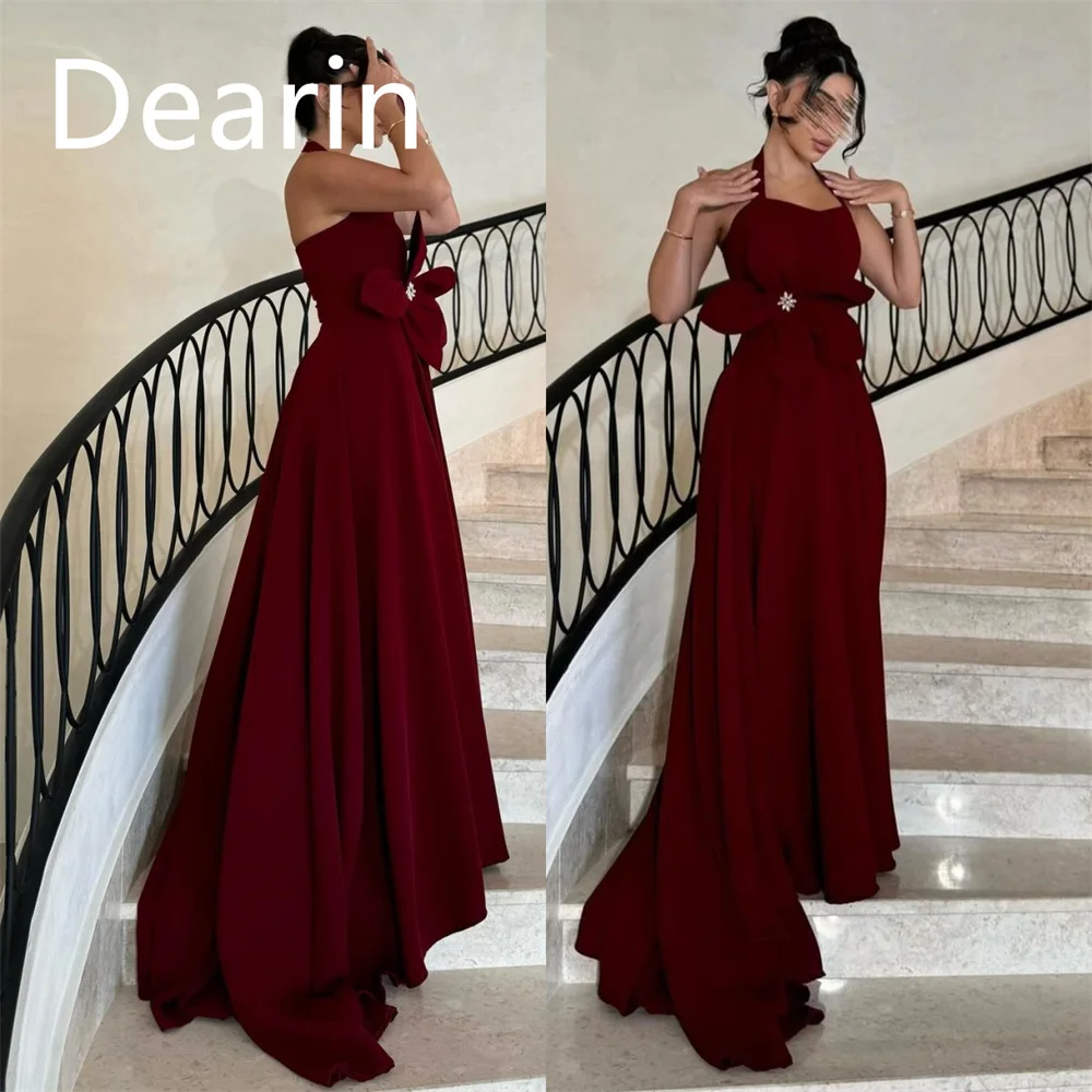 Customized Women Prom Gown Formal Dearin Halter A-line Floor Length Skirts Bow Flower Bespoke Occasion Dresses Evening Dress