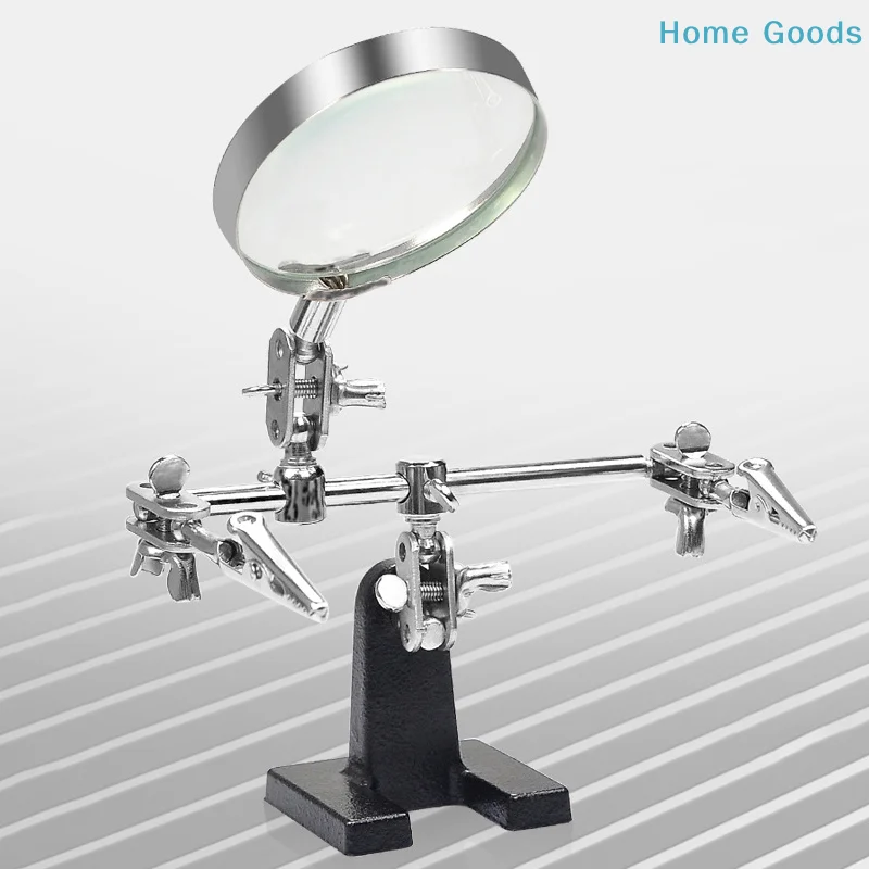 Helping Third Hand Tool Soldering Stand With 5X Welding Magnifying Glass 2 Alligator Clips 360 Degree Rotating Adju Repair Tool