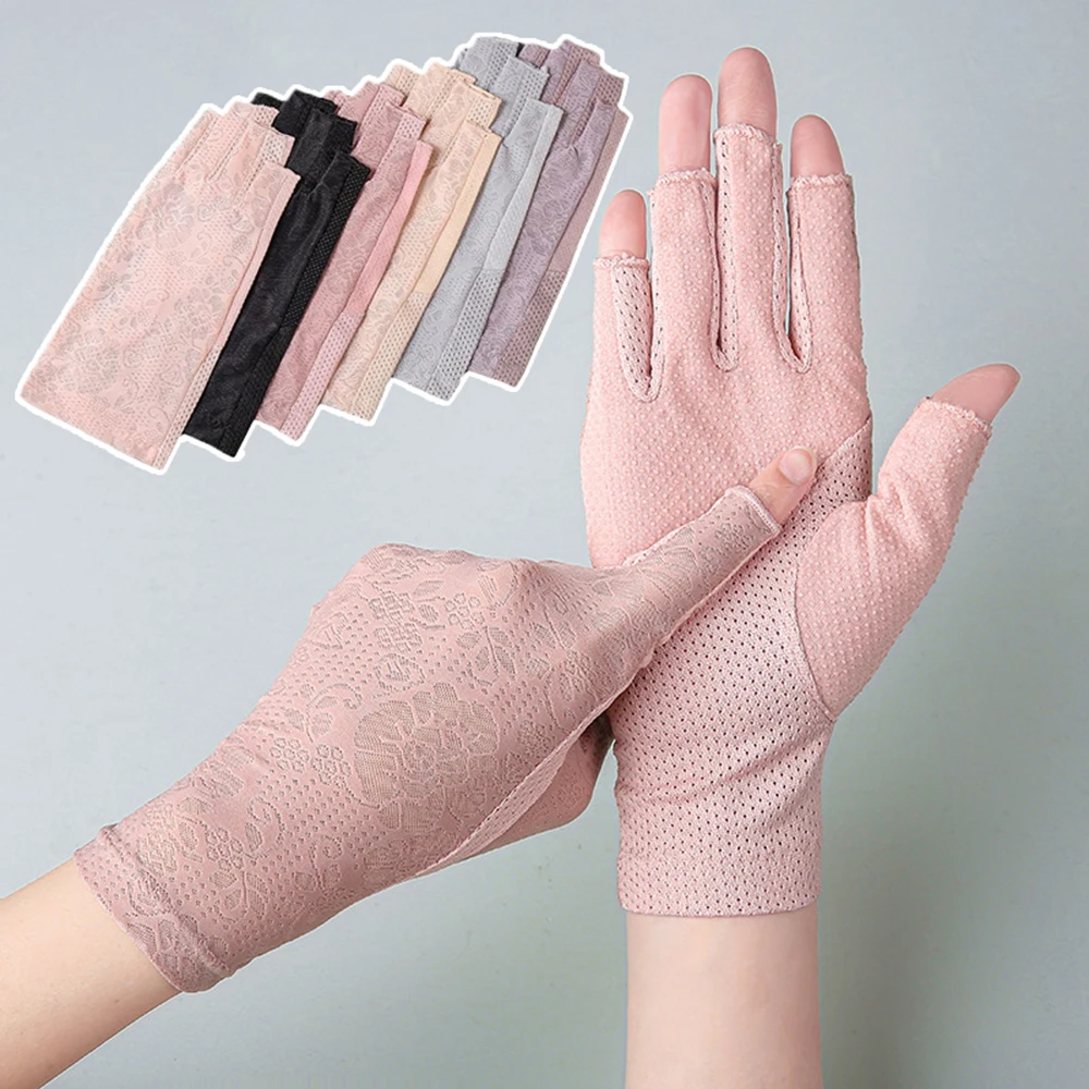 

1 Pair Fingerless Gloves Summer Sunscreen UV Protection Multicolor Gloves Woman Driving Gloves Stretch Female Touchscreen
