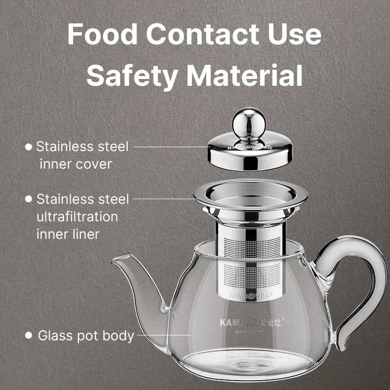 KAMJOVE-Glass Tea Cup, Heat-resisting Mug, AM-713 717 718 Glass Tea Pot 304 Stainless Steel for Food Contact Use Tea Set