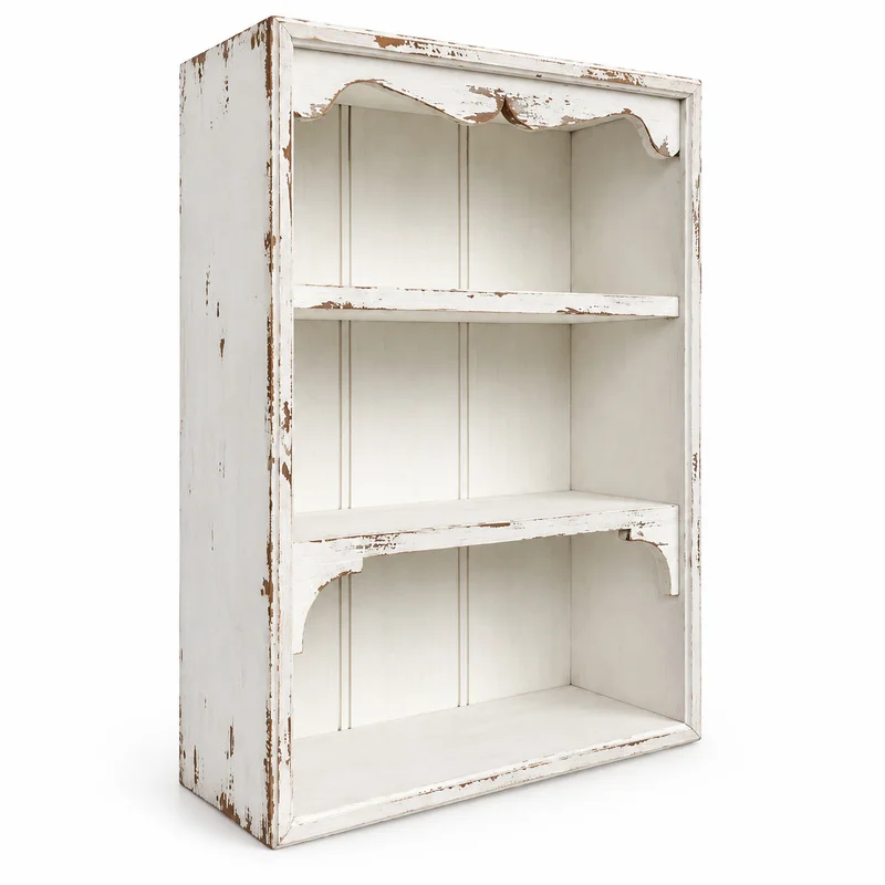 Vintage White Fir Wood Wall Shelf, 3-Tier Rustic Farmhouse Wall-Mounted Display Storage Rack, 45 x 16 x 63 cm