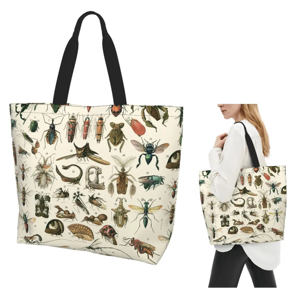 

Insects Shopping Tote Bag Canvas Large Capacity Shoulder Bags Shopper Grocery Handbag for Women