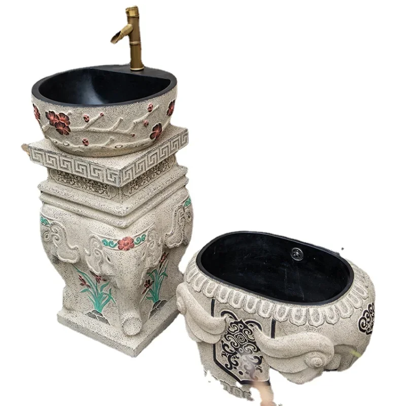 Outdoor Sink Balcony Terrace Floor-Standing Integrated Column Wash Basin Garden Outdoor Courtyard Wash Basin