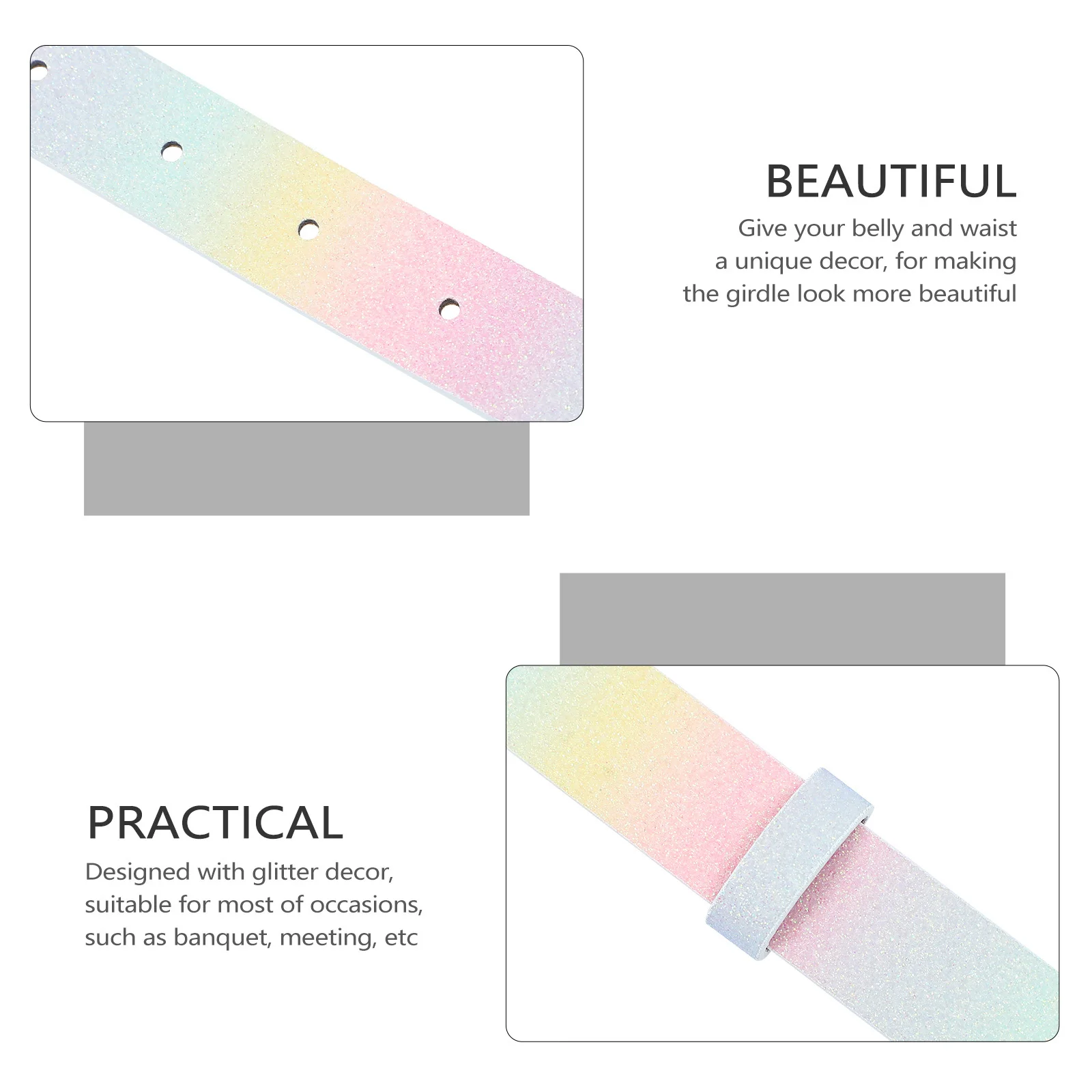 

Sparkly Heart Shaped Buckle Waist Belts Glitter Rainbow Decor Ladies Fashion Colorful PU Banquet Party Match Coat Jeans