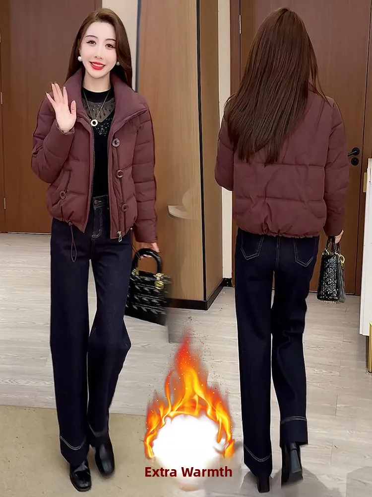 

Slimming Faionable Stand Collar Thiened Cotton Jaet Women's Winter New Sle Lightweight Warm Outerwear Korean Sle