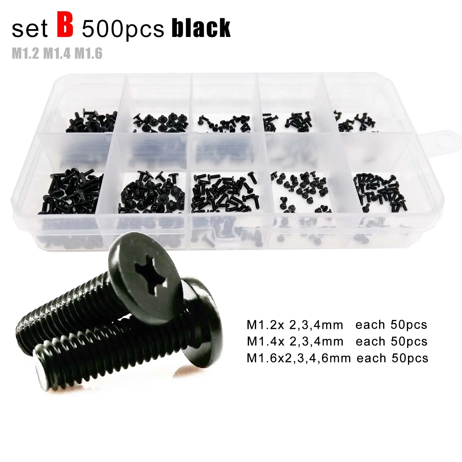500/750pcs Phillips Thin Wafer Flat Head Screw Bolt for Laptop Phone Glasses Assortment Kit Set M1.2 M1.4 M1.6 M2 M3 Mini Micro