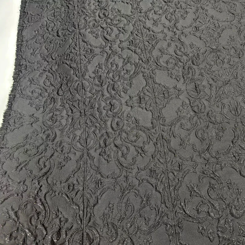 

Black Vintage Damask Brocade Fabric,3D Textured Woven Cloth, Luxury Embossed Floral Scroll Material For Sewing Dress Jacket DIY