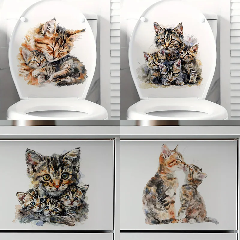 

Cat and Kitten 2 Self-Adhesive Toilet Stickers,Wall Decal Removable, Reusable Vinyl Car Sticker for Bathroom Decor