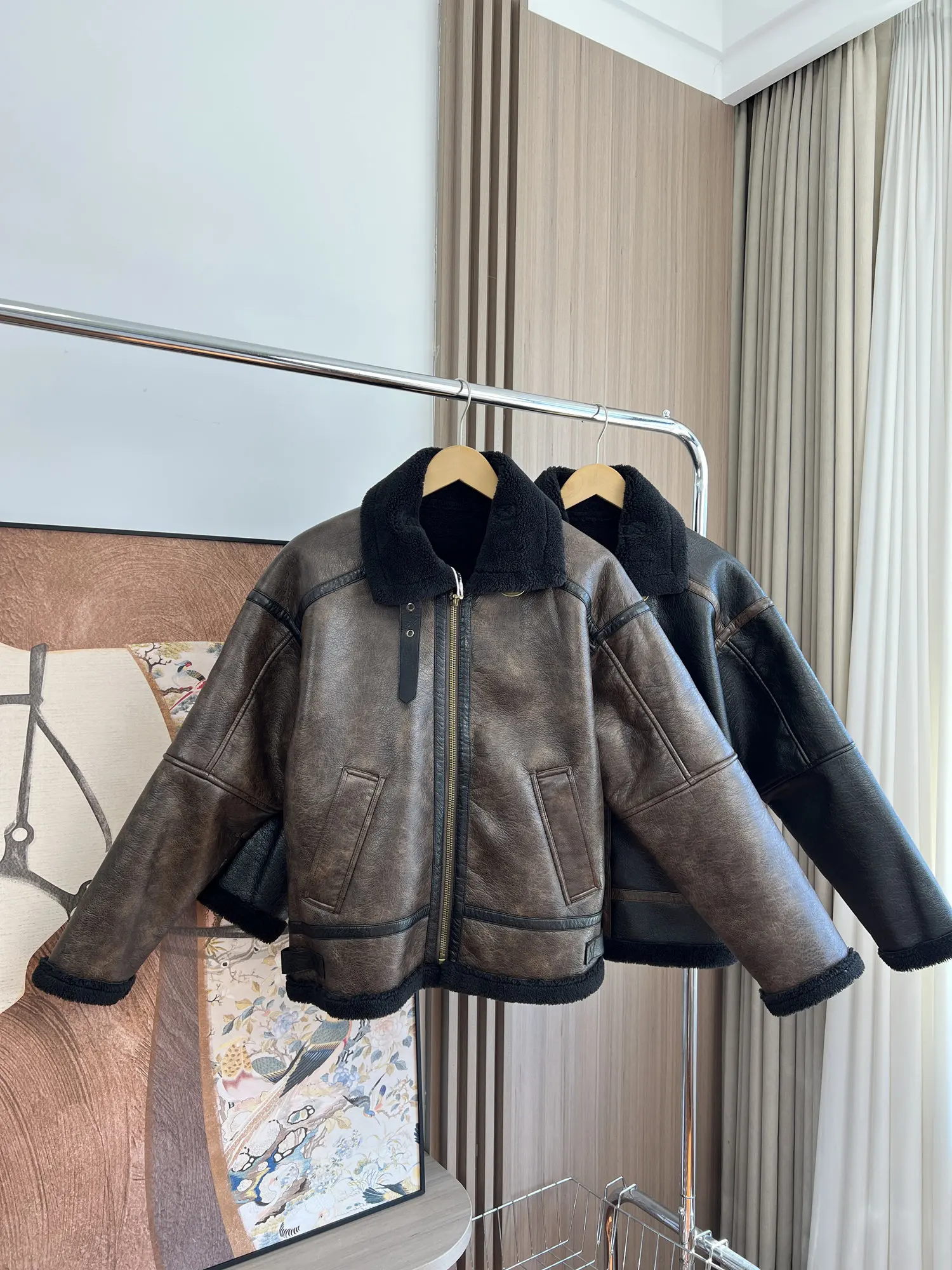 Faux leather jackets man Vintage casual Thickened Loose Lapel Jacket Leather Jacket Leather and fur are integrated as one