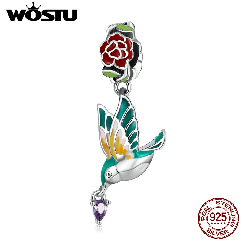 

WOSTU Real 925 Sterling Silver Flower Bird Charm Grain Rain Beads Fit Original Bracelet DIY Women Fine Jewelry for Girl Gift