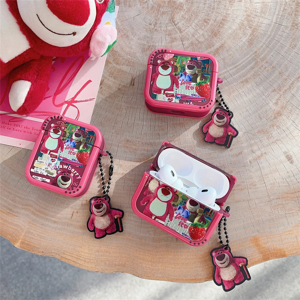 Earphone Case for AirPods Pro Cute Cartoon Anime Role Lotso Headphone Cases for AirPods 1 2 3 Pro 2rd Protect Cover with Pendant