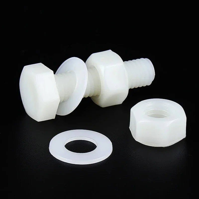 5-50 Stück M3/M4/M5/M6/M8/M10/M12 weißes Nylon, isolierte Außensechskantschrauben mit metrischem Gewinde, Muttern und Unterlegscheiben 5-50 Stück M3/M4/M5/M6/M8/M10/M12 weißes Nylon, isolierte Außensechskantschrauben mit metrischem Gewinde, Muttern und Unterlegscheiben
