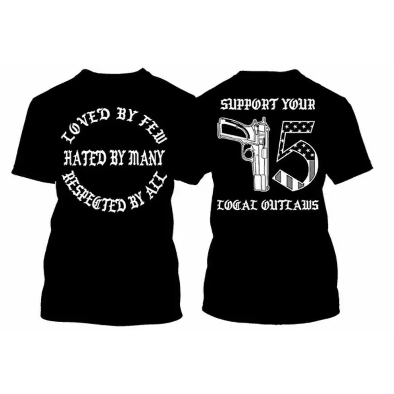 2 Sided Support your local Outlaws Biker Motorcycle MC T Shirt tee outlaw Gun