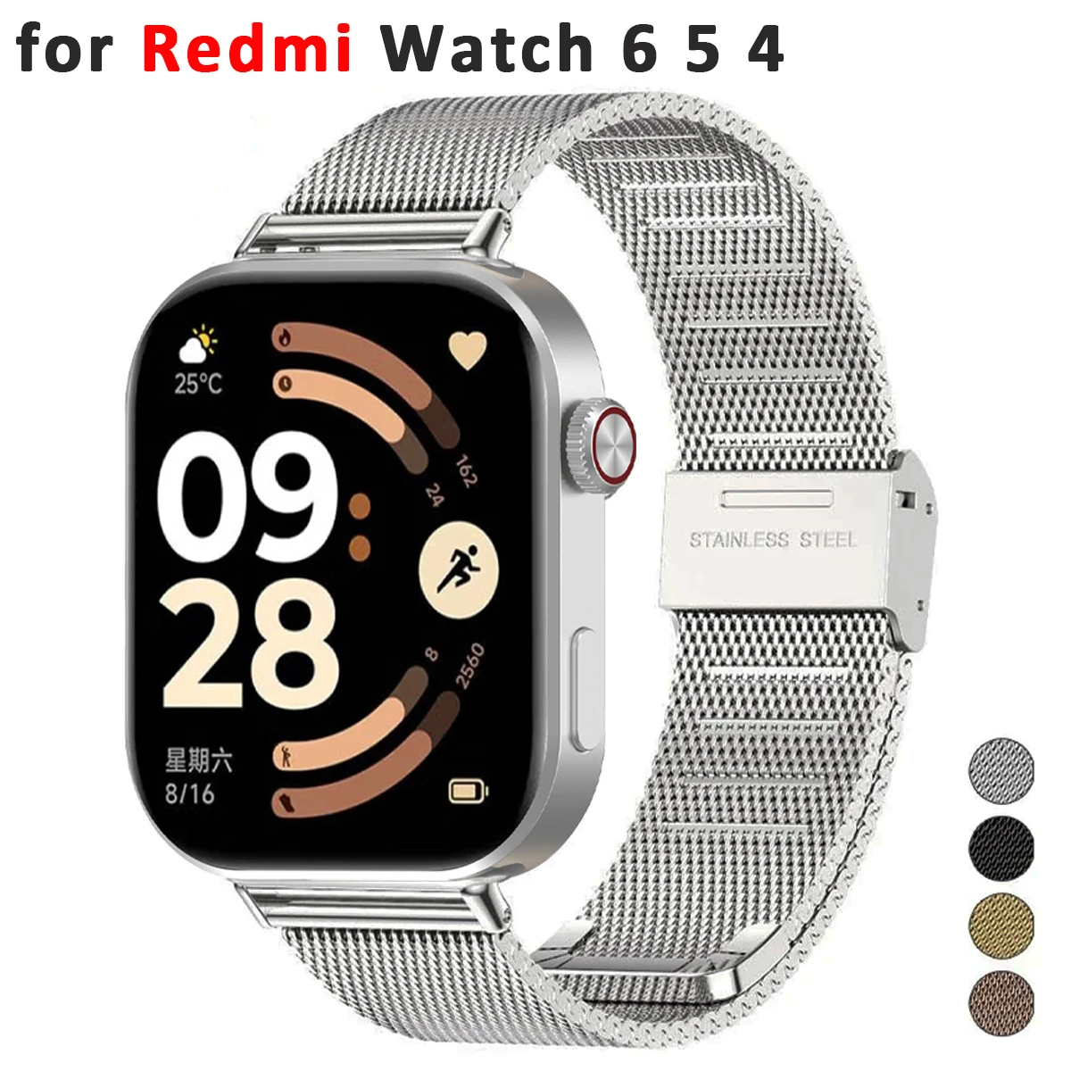 Metallarmband für Redmi Watch 6 5 4, Milanaise-Mesh-Band für Xiaomi MiBand 9 Pro 8 Pro, Edelstahl-Armband