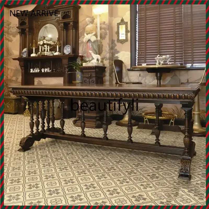 

KK32 French solid wood carved dining table American banquet table retro home dining table