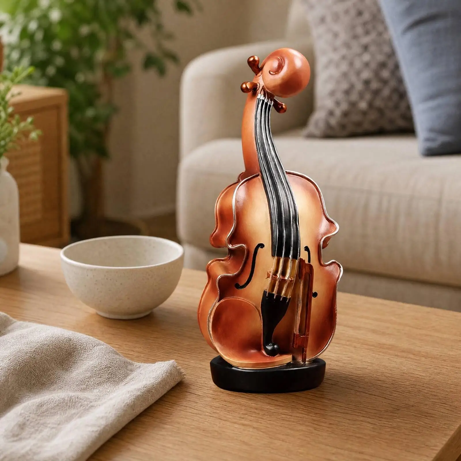 Music Lover Violin Bank Sculpted Resin Cash Saver Ornament for Living Room Study Room Table Decor