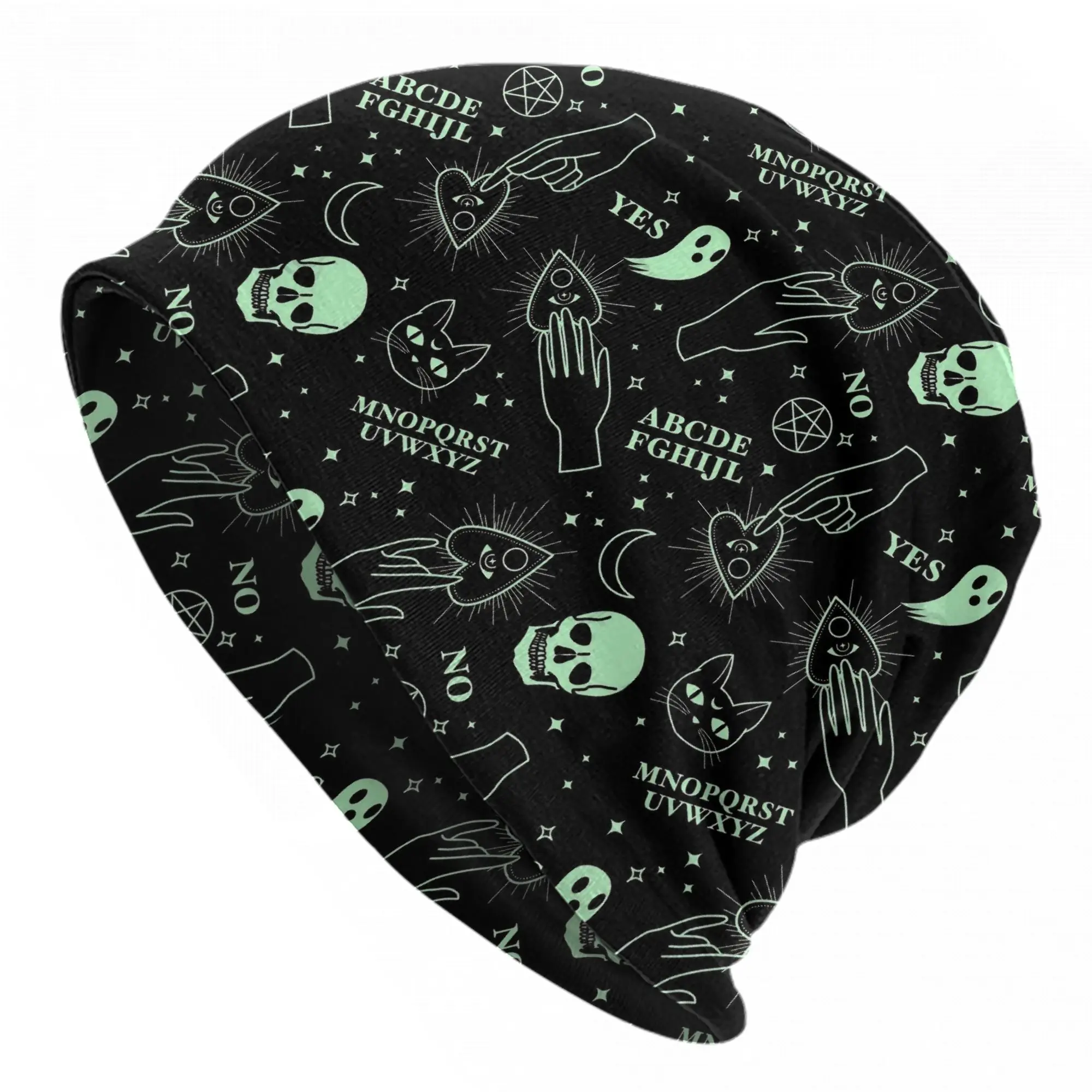 Ouija Board Bonnet Hat Autumn Winter Outdoor Skullies Beanies Hats Mystical Skull Cat for Men Women Spring Multifunction Caps