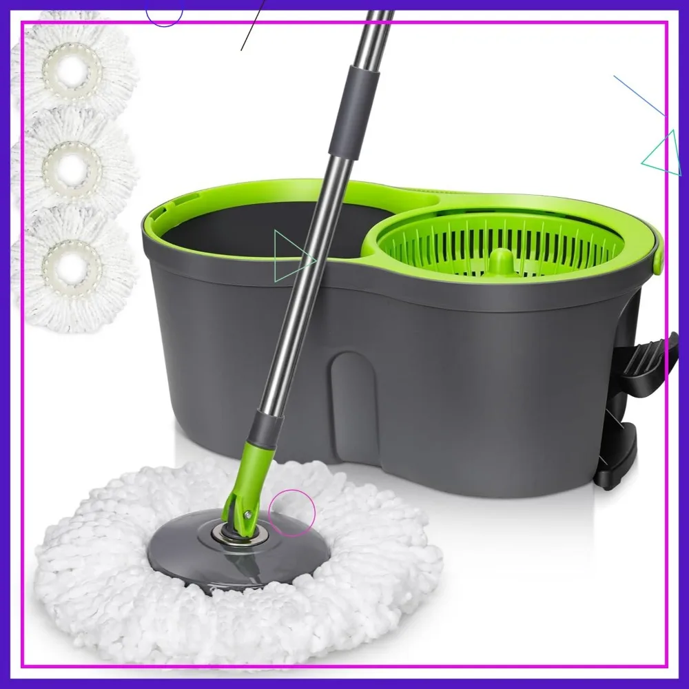 

Pedal Spin Mop and Bucket Set with Wringer, 360° Rotating Microfiber Mop Head, Adjustable Handle for Easy Floor Cleaning