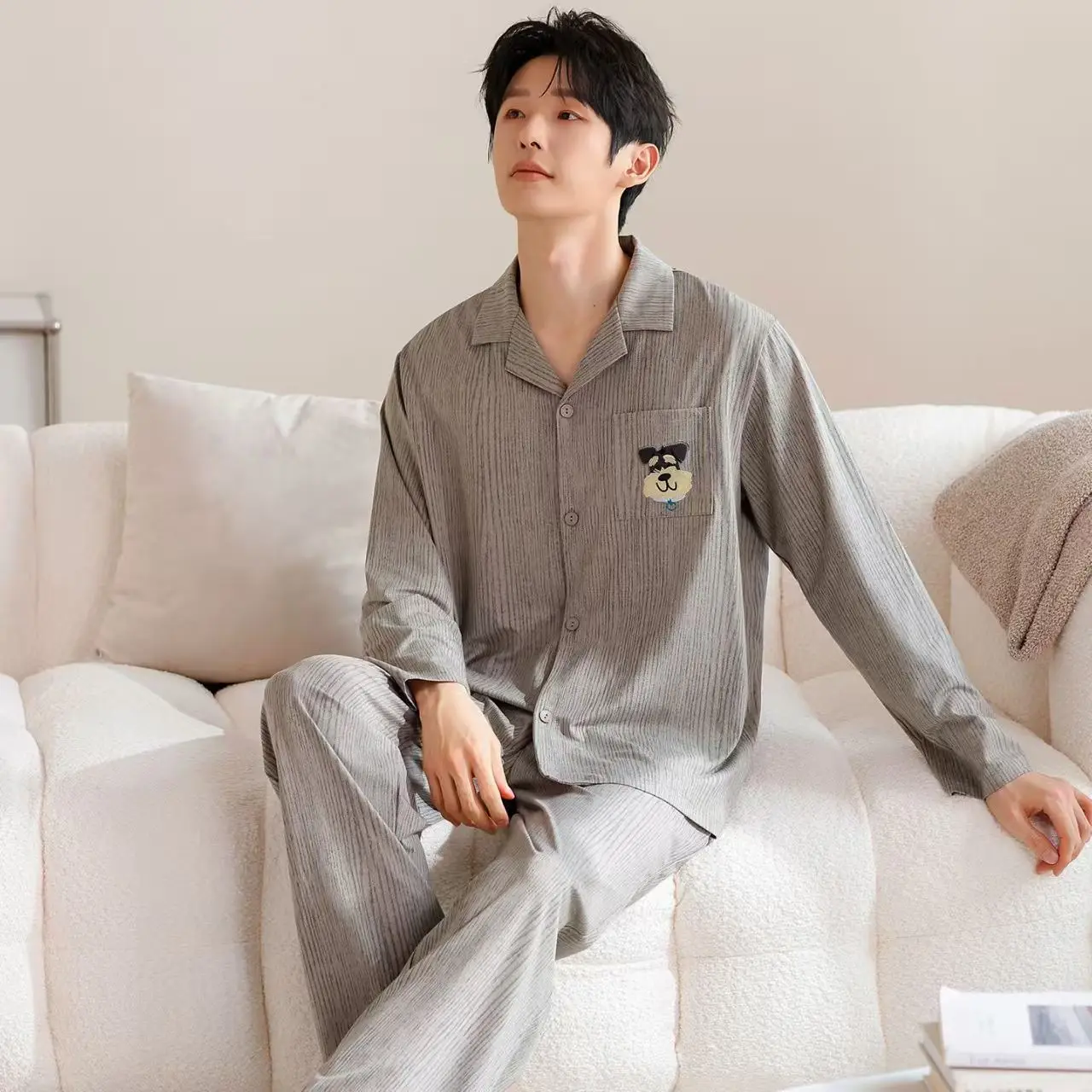 2025 nouveaux pyjamas pour hommes printemps et automne à manches longues décontracté mode costume décontracté ample grande taille vêtements de maison