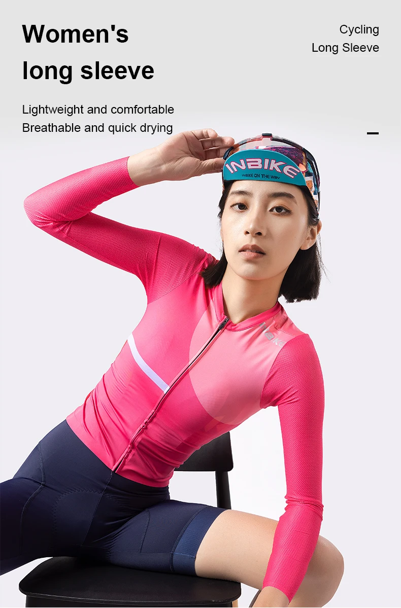 INBIKE Damen-Radtrikot Frühling Herbst Leicht Atmungsaktiv Schnelltrocknend Fahrrad Langarm Rennrad Mountainbike-Bekleidung – Detail 3