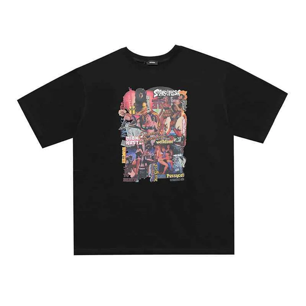 2024 fashion new men's and women's summer movie poster oil painting graffiti letters pure cotton short-sleeved T-shirt