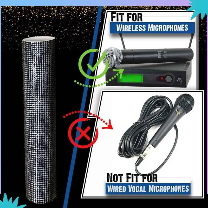 ABZW 4X Mikrofongriffabdeckung, glitzernde Bling-Strasssteine, Mikrofongriffhülle für Party- und TV-Show, für die meisten kabellosen Mikrofone, Schwarz