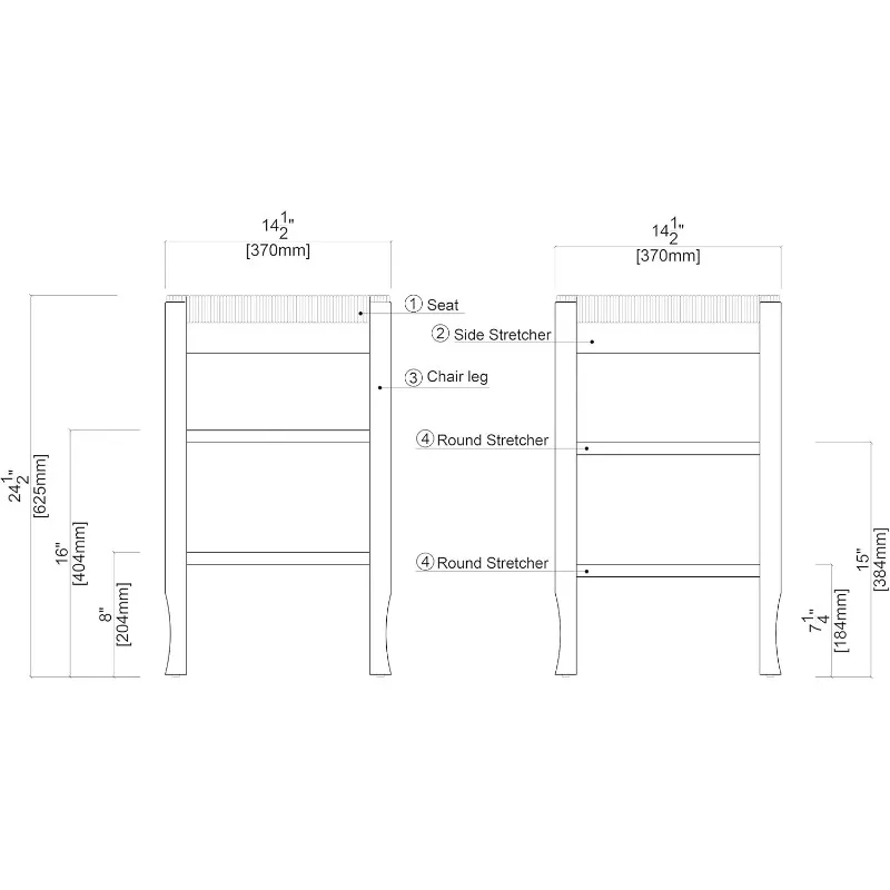Square Rush Seat Counter Height Stool, 24-Inch, Black