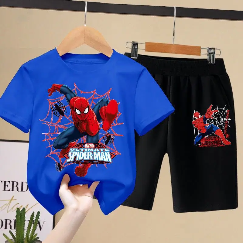 

Children T-shirts Set Cartoon print Aoger Spiderman Boys Summer Trend Baby Short Sleeve Shorts Two-piece Set Kids Outfits