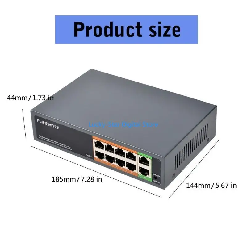 N7MC غير مُدارة 10 Port Gigabit Poe التبديل مع 8 Poe+ Port و 2 من منفذ الوصلة الصاعدة