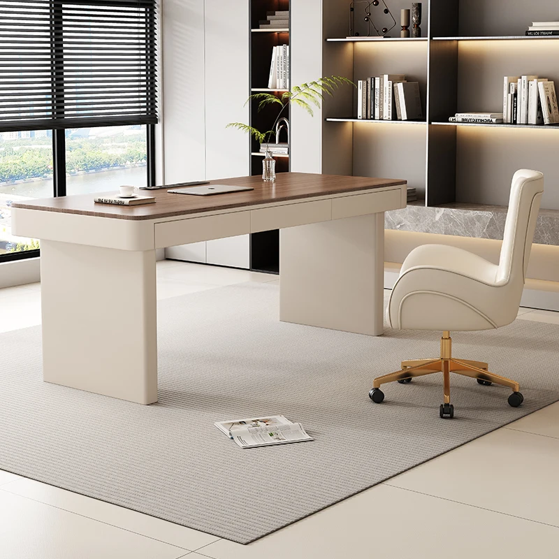 

Cream wind solid wood desk modern simple home study computer desk