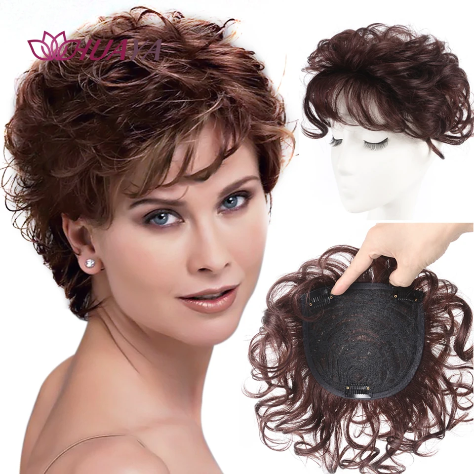 Synthetic Short Curly Invisible Top Hair Pieces Reissue Block Replacement Wig Toupees Toppers for Hair Loss Cover White Hair